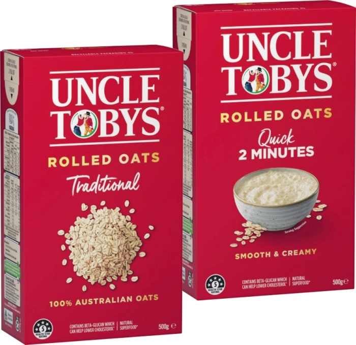 Uncle Tobys Traditional or Quick Rolled Oats 500g