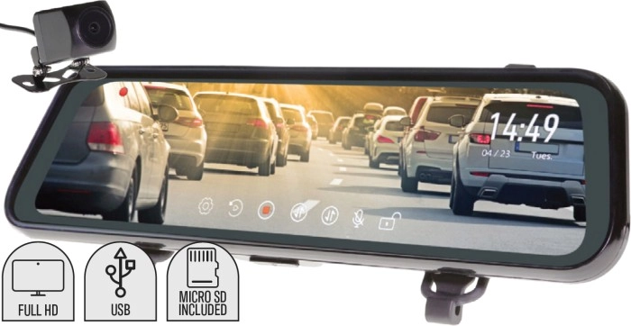 Gator 9” Clip on Rear View Mirror with Reverse Monitor & Dash Cam