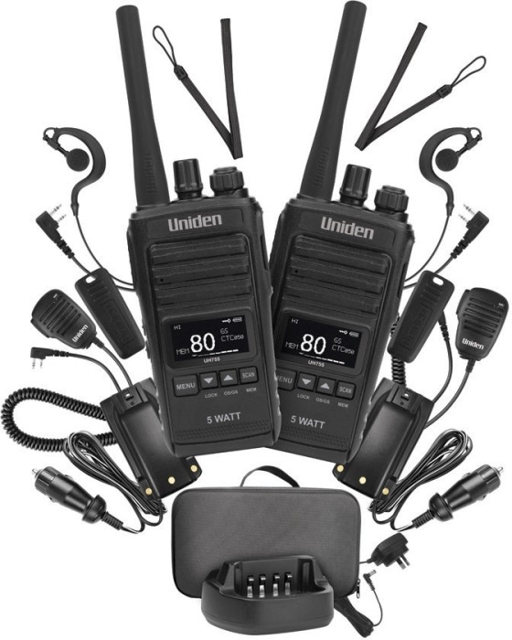 Uniden 5W 80CH UHF Splashproof CB Radio Twin Deluxe Pack