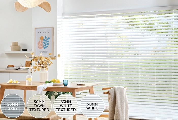 63mm White Blade Width Faux Wood Venetian Blinds