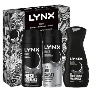 Lynx Black Trio Men's Gift Set Full-Sized Body Spray, Anti-Perspirant & Body Wash 3 Piece Set