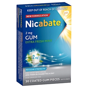 Nicabate Extra Fresh Mint Gum Quit Smoking 2mg 30 Pack