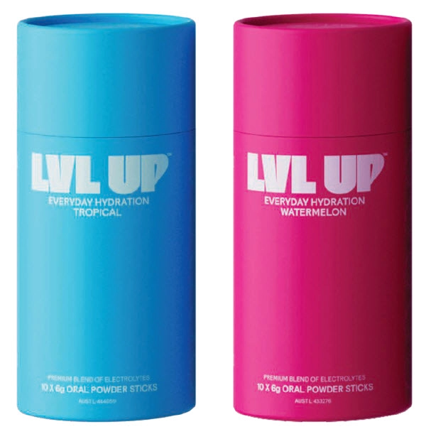 LVL UP Everyday Hydration Tropical or Watermelon 10 x 6g Oral Powder Sticks