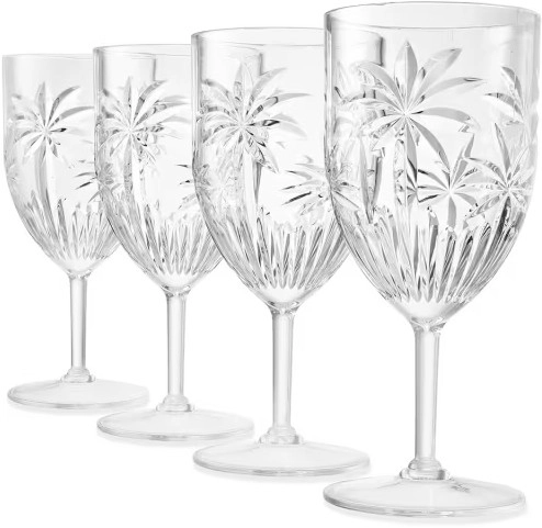 4 Clear Palm Acrylic Wine Glasses