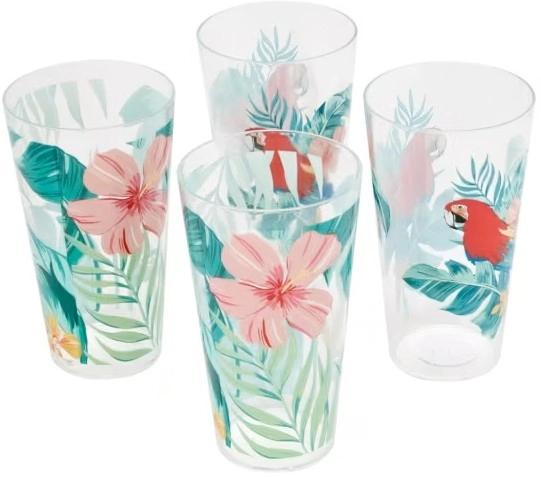 4 Floral Acrylic Hiball Glasses