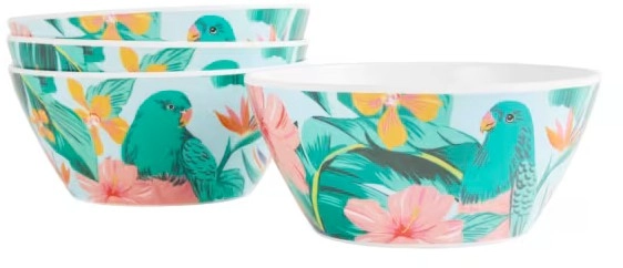 4 Pack Floral Birds Bowls