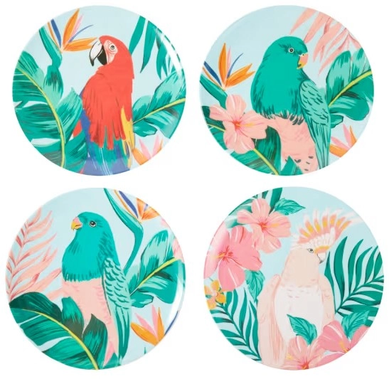 4 Pack Floral Birds Side Plates