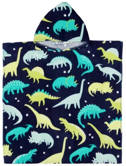 Cotton Velour Kids Hooded Beach Towel - Dino