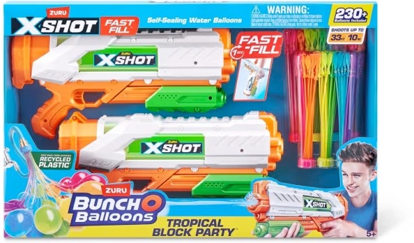 Zuru X-Shot Bunch O Balloons Tropical Block Party Blaster and Self-Sealing Water Balloons Set