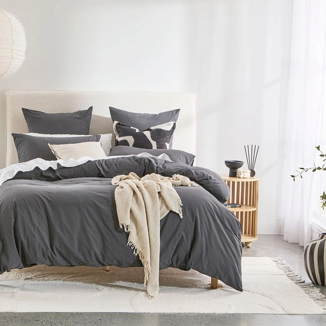 Australian Cotton Charcoal Quilt Cover Set by Habitat