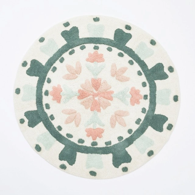 Floral Bloom Round Sage Green Bath Mat by Habitat