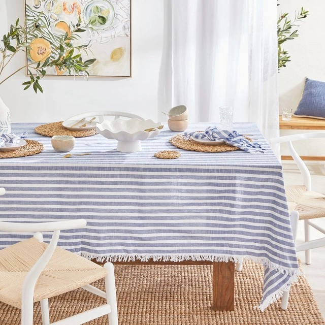 Liv Stripe Blue Cotton Table Linen Range by Essentials