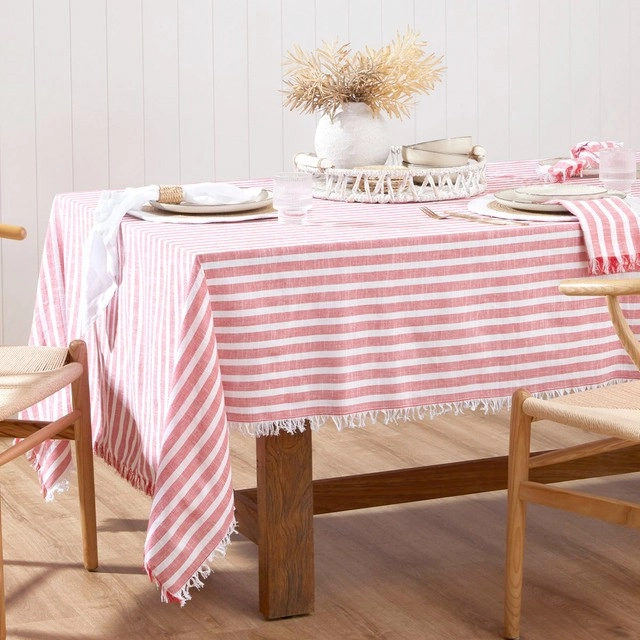 Liv Stripe Red Cotton Table Linen Range by Essentials