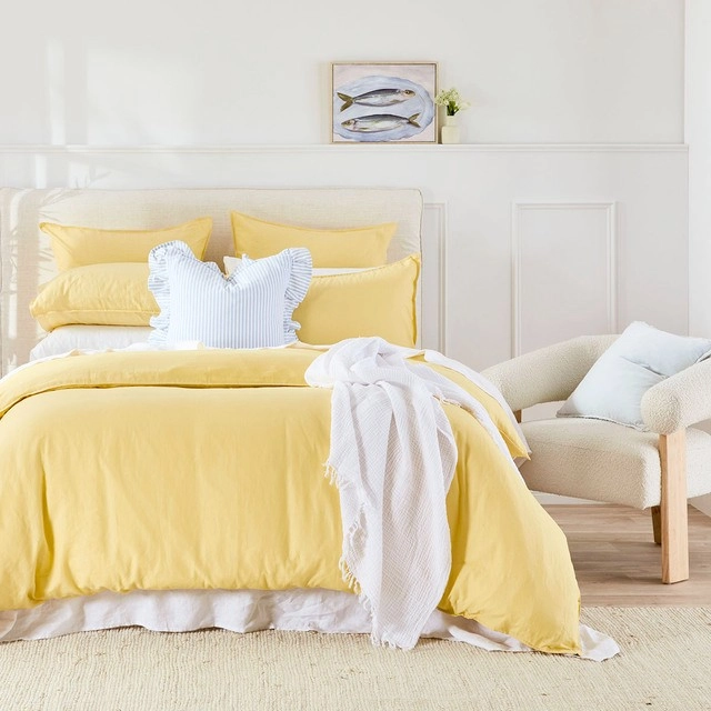 Washed Linen Look Yellow Quilt Cover Set by Essentials