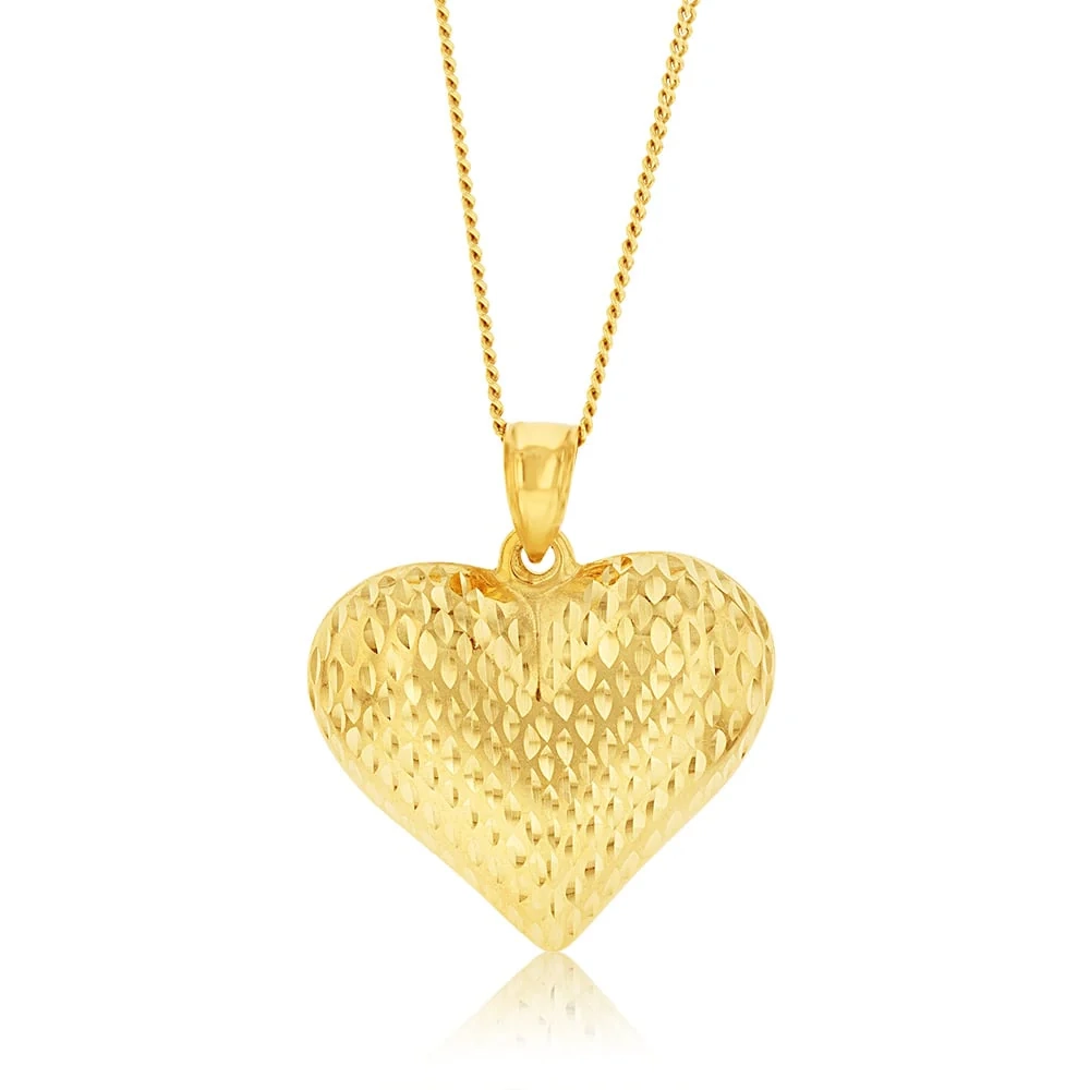 10ct Yellow Gold Silverfilled Diamond Cut Heart Pendant – Shiels Jewellers