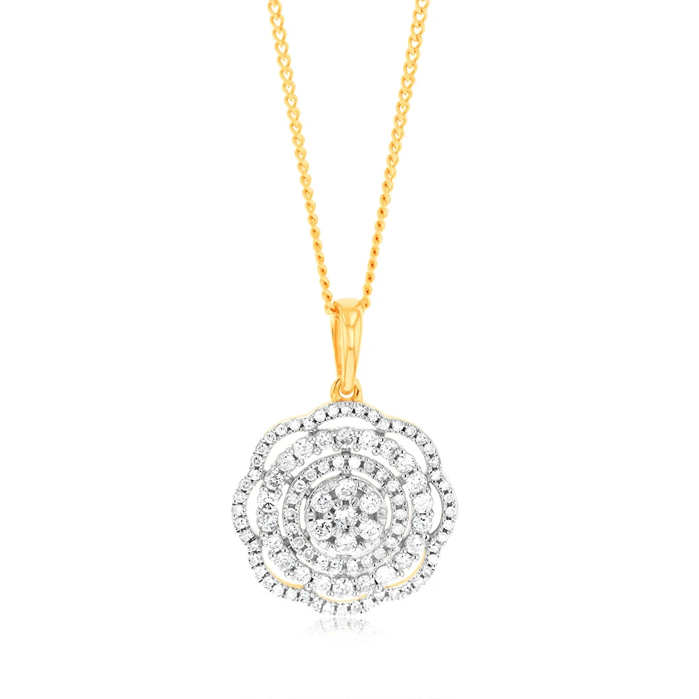 1/2 Carat Diamond Flower Pendant in 9ct Yellow Gold – Shiels Jewellers