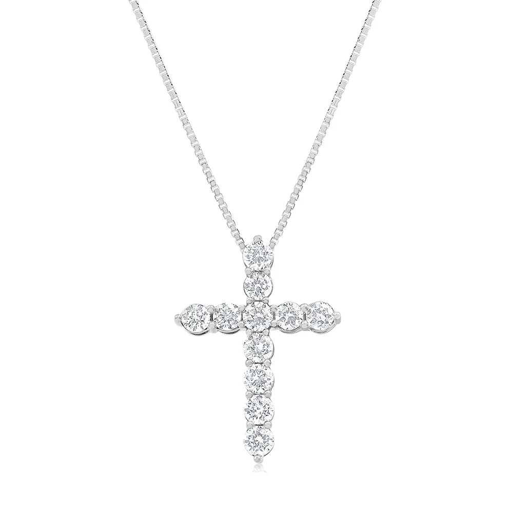 14ct White Gold 1.90 Carat Diamond Cross Pendant with Round Brilliant  – Shiels Jewellers