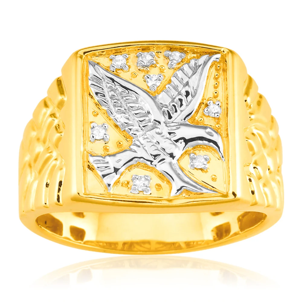 8 Diamonds Eagle Mens Ring in 9ct Yellow Gold – Shiels Jewellers