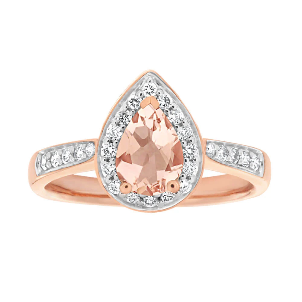 9ct Rose Gold 0.60 Carat 7x5mm Morganite and Diamond 0.20ct Ring – Shiels Jewellers