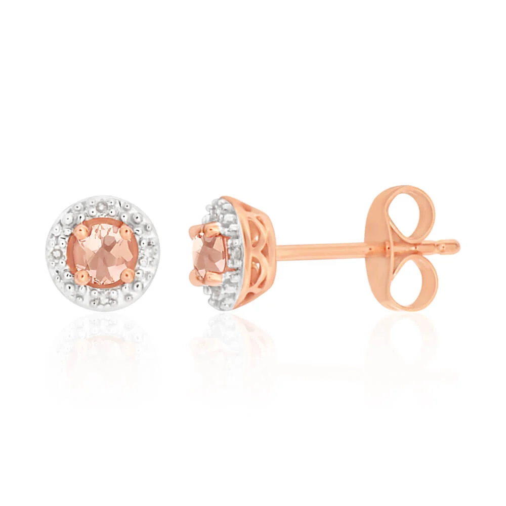 9ct Rose Gold 3mm Morganite and Diamond Halo Stud Earrings – Shiels Jewellers