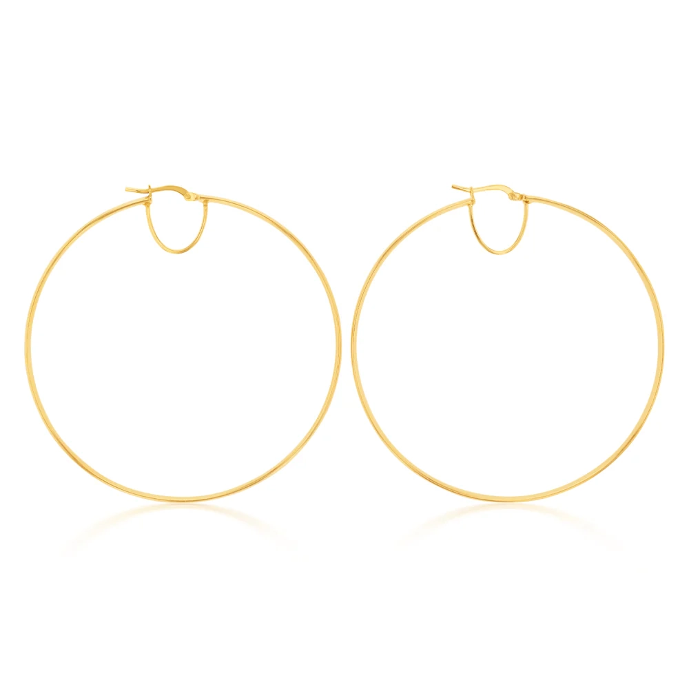 9ct Silverfilled Yellow Gold Plain 60mm Hoop Earrings – Shiels Jewellers