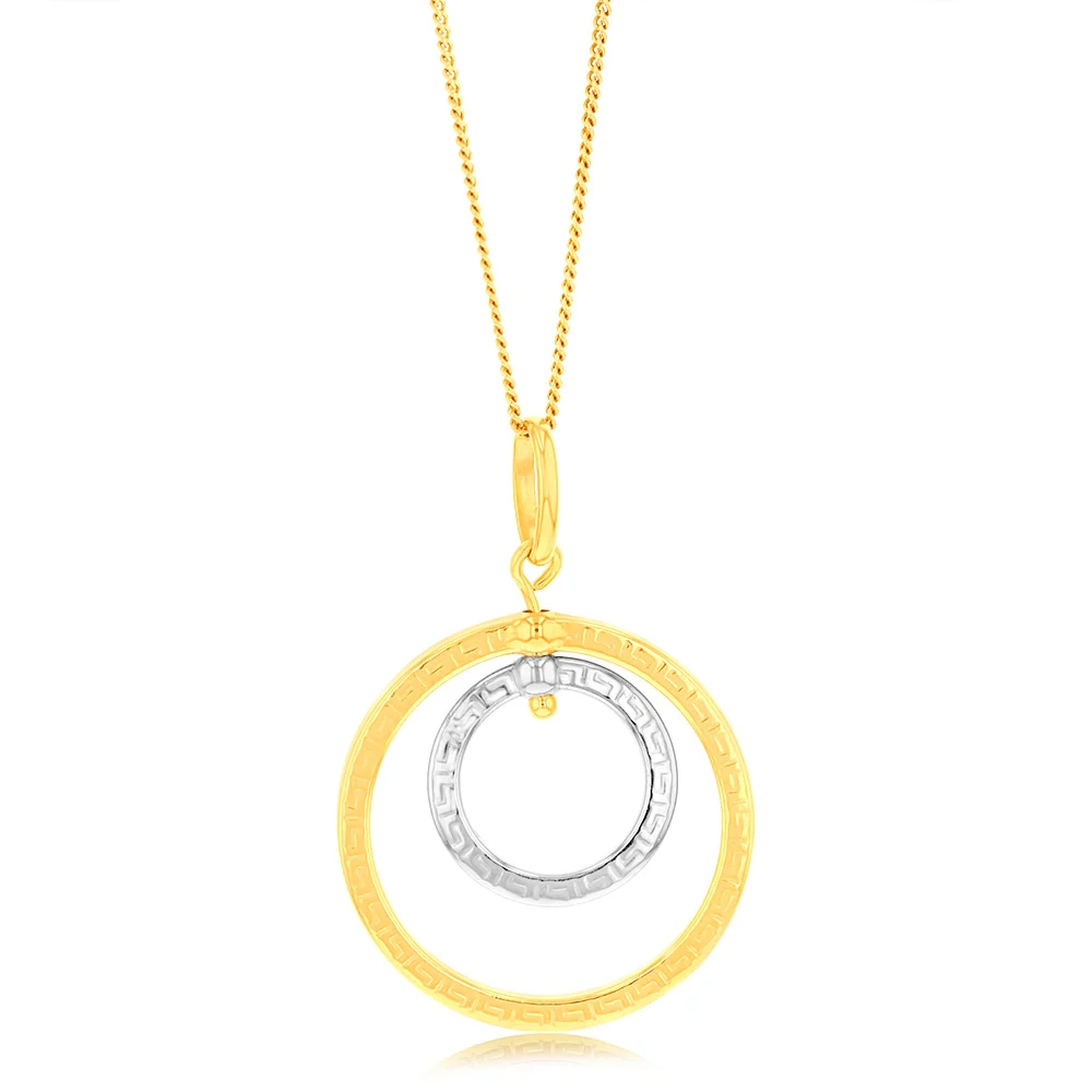 9ct Yellow And White Gold Silverfilled Greek Key Round Pendant – Shiels Jewellers