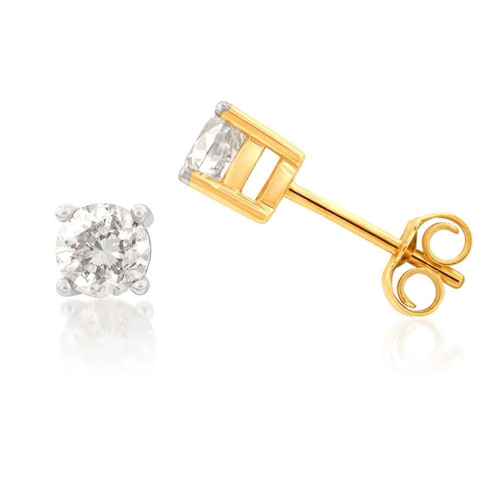 9ct Yellow Gold 1 Carat Diamond Stud Earrings – Shiels Jewellers