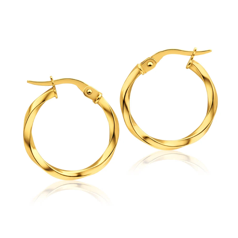 9ct Yellow Gold 15mm Italian Made Twist Hoop Earrings – Shiels Jewellers