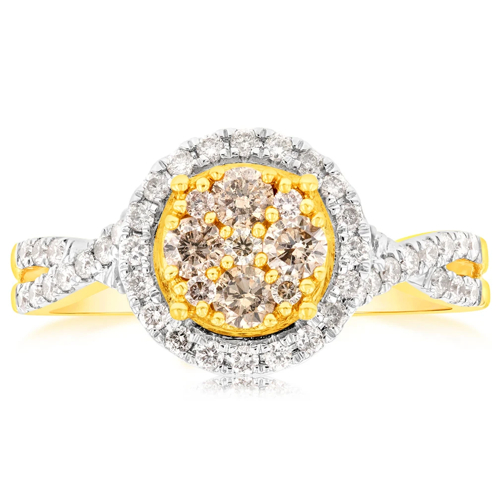 9ct Yellow Gold 3/4 Carat Diamond Round Shape Cluster Ring – Shiels Jewellers