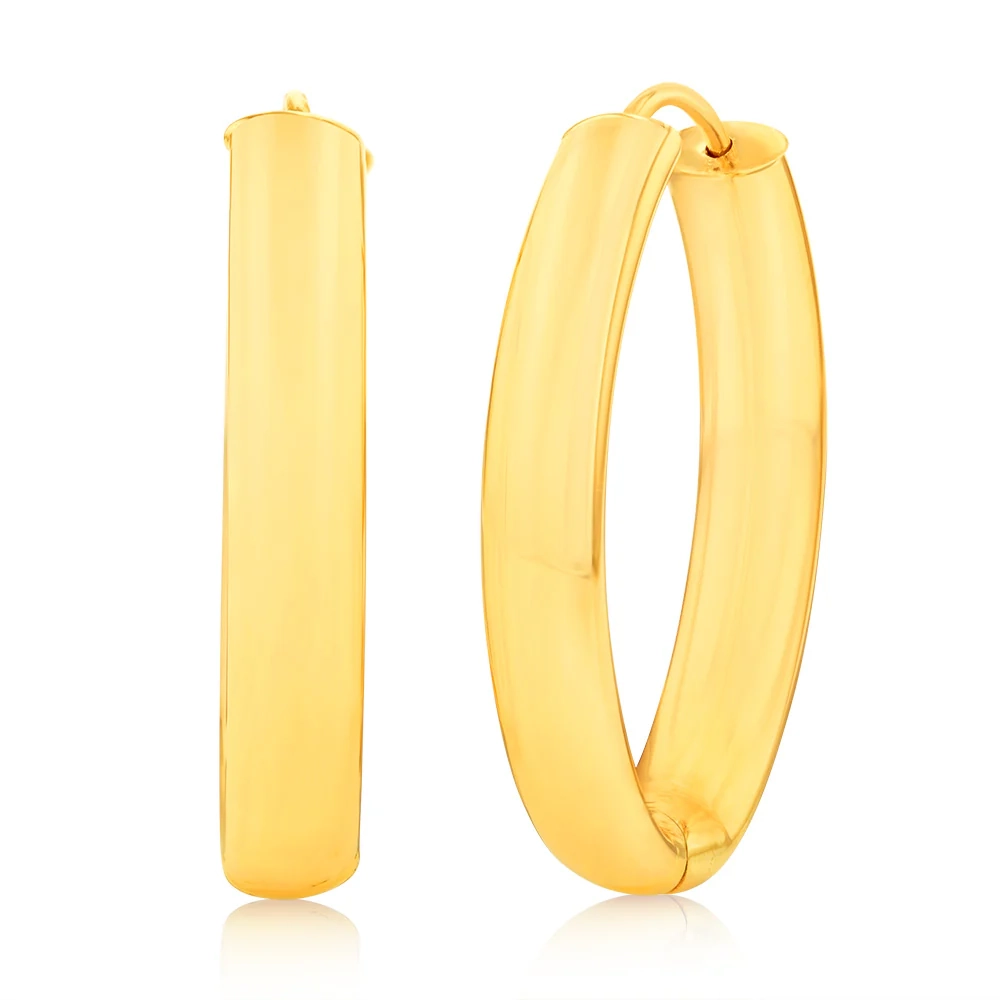 9ct Yellow Gold Diamond Cut Fancy Oval Hoop Earrings – Shiels Jewellers