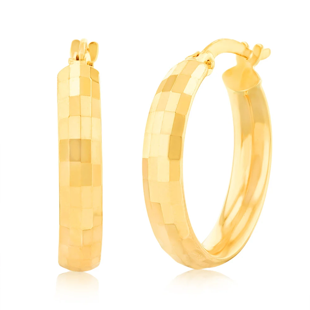 9ct Yellow Gold Double Side Diamond Cut Hoop Earrings – Shiels Jewellers