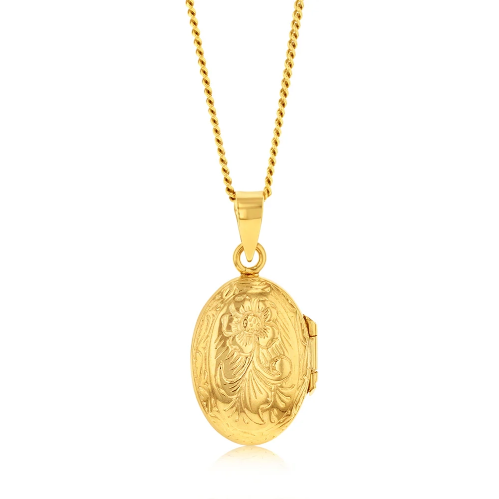 9ct Yellow Gold Engraved 13 X10mm Oval Locket – Shiels Jewellers