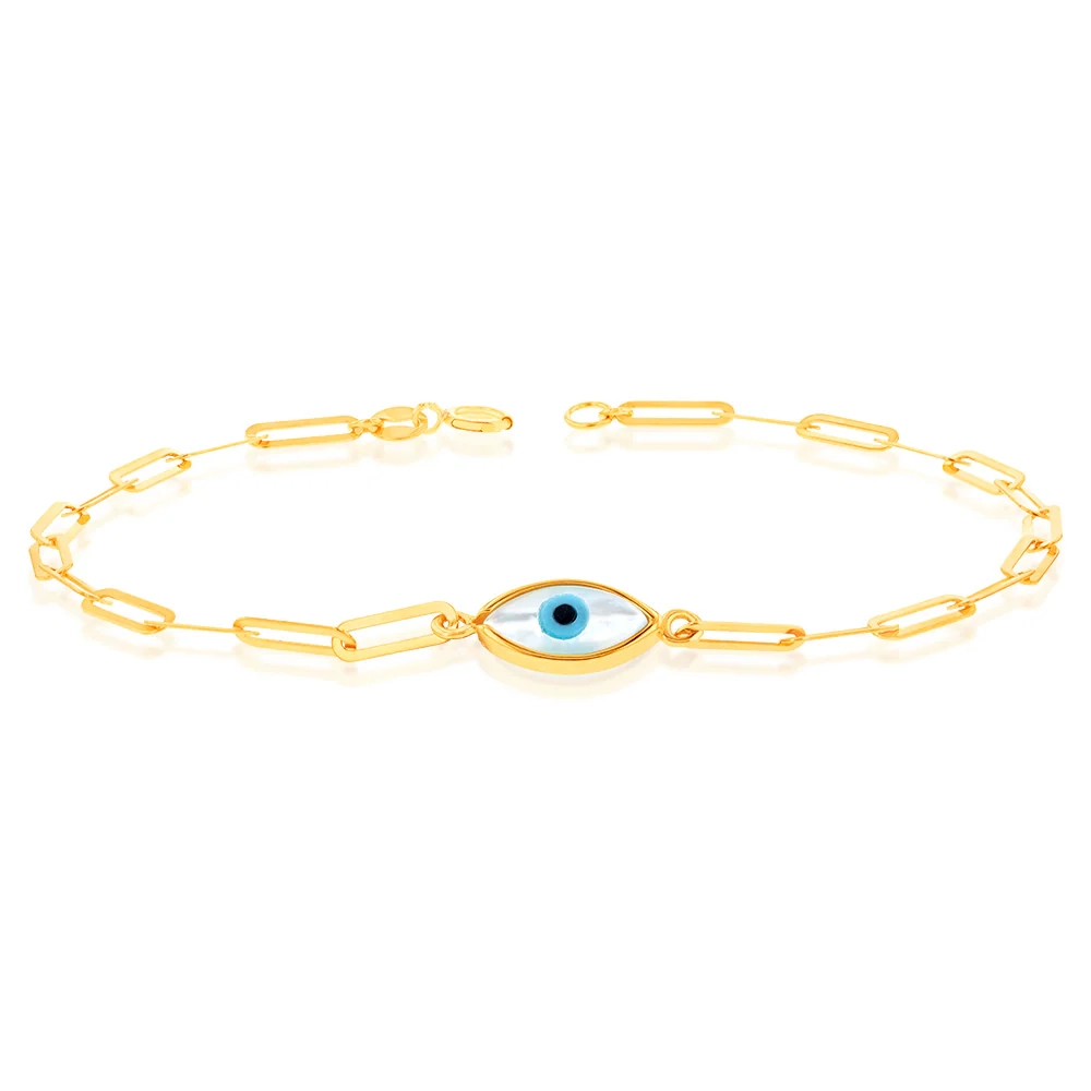 9ct Yellow Gold Evil eye On Paperclip 19cm Bracelet – Shiels Jewellers