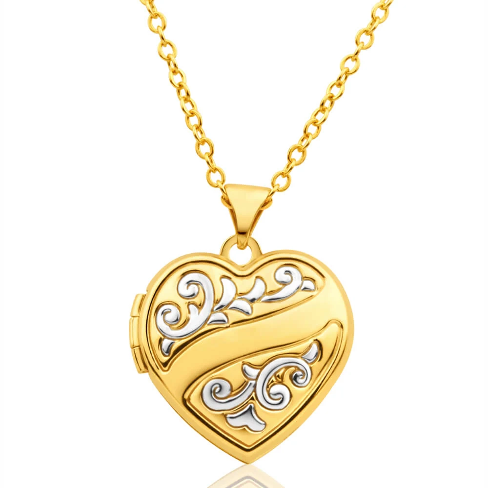 9ct Yellow Gold Heart Shaped Locket with Floral Design – Shiels Jewellers