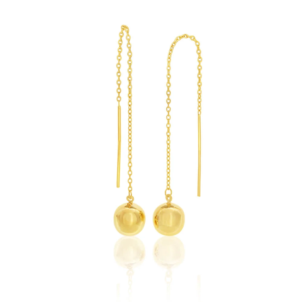 9ct Yellow Gold Silver Filled Ball Thread Drop Earrings – Shiels Jewellers