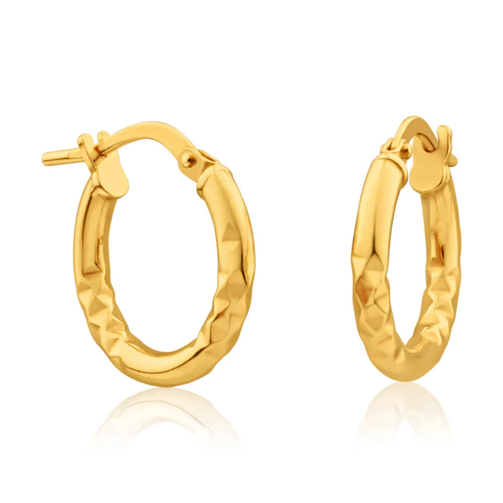 9ct Yellow Gold Silver Filled diamond Cut 10mm Hoop Earrings – Shiels Jewellers