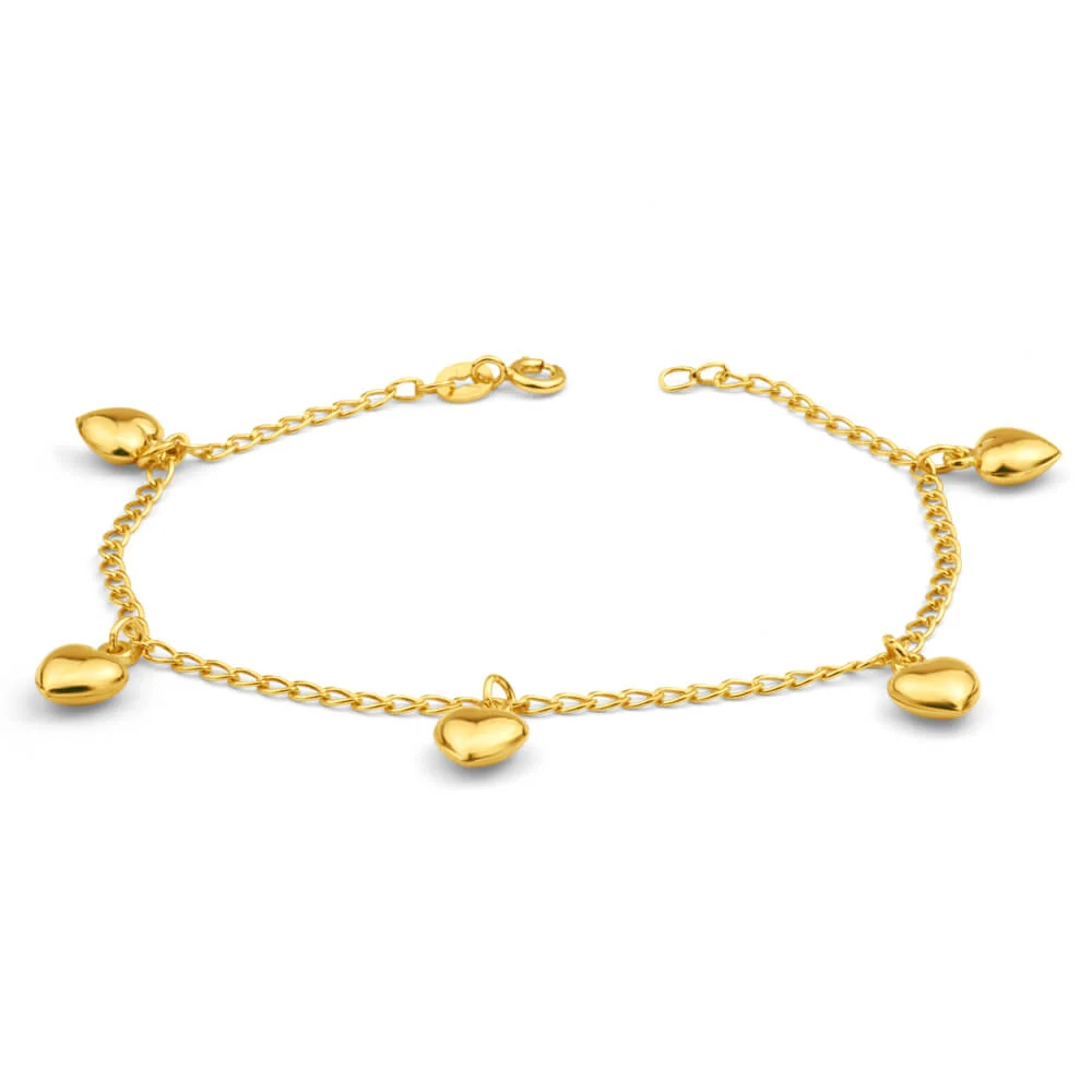 9ct Yellow Gold Silver Filled Heart Drop 19cm Curb Bracelet – Shiels Jewellers