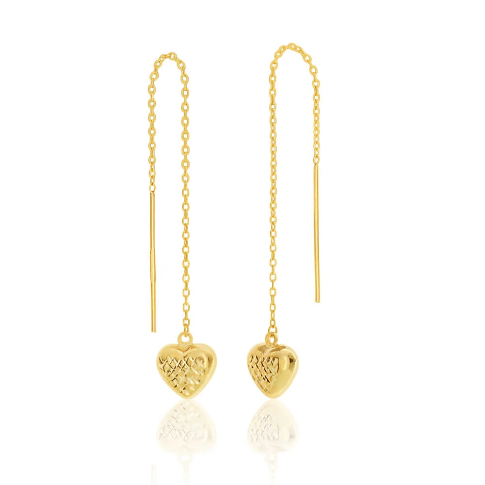 9ct Yellow Gold Silver Filled Heart Long Thread Drop Earrings – Shiels Jewellers