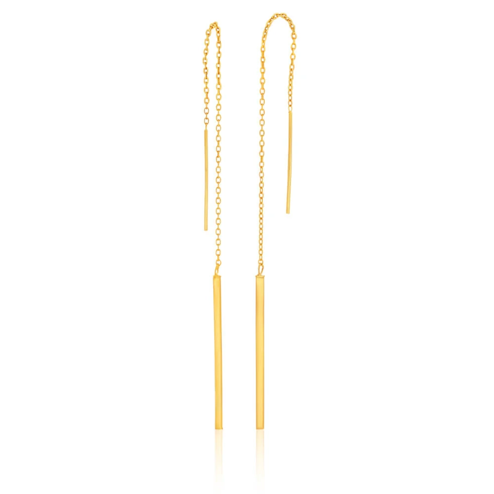 9ct Yellow Gold Silver Filled Long Thread Bar Drop Earrings – Shiels Jewellers