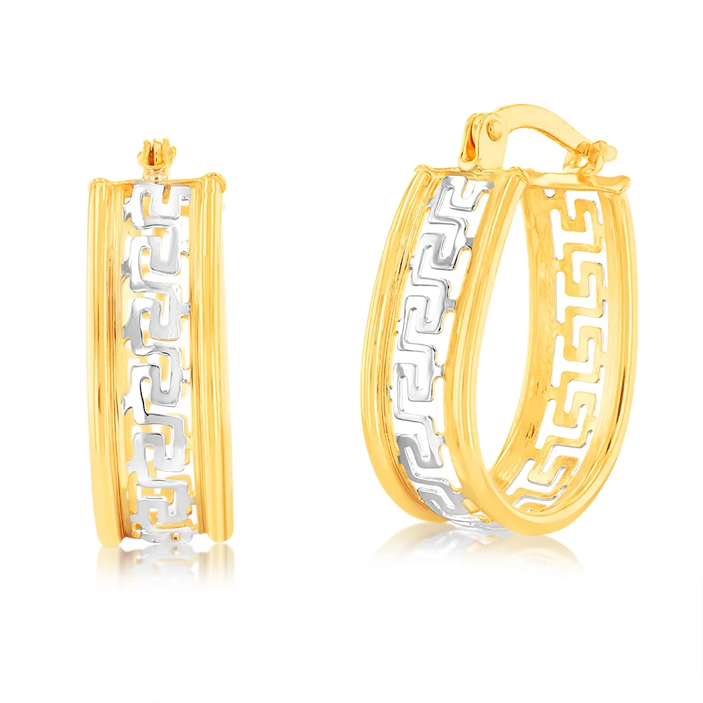 9ct Yellow Gold Silver Filled Oval Hoop Earrings with Greek Key of Lif – Shiels Jewellers