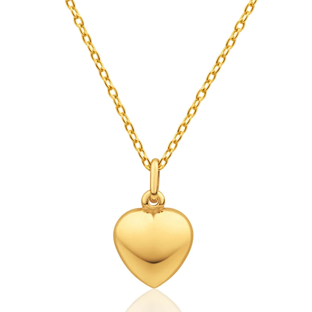 9ct Yellow Gold Silver Filled Plain Puff Heart Pendant – Shiels Jewellers