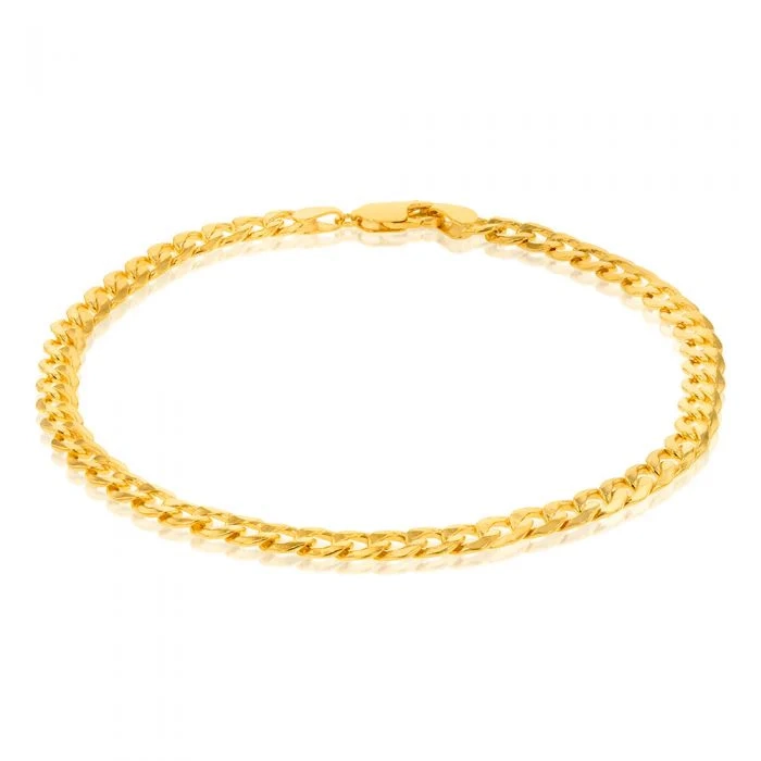 9ct Yellow Gold Silverfilled Bevelled Curb 120 Gauge 23cm Bracelet – Shiels Jewellers