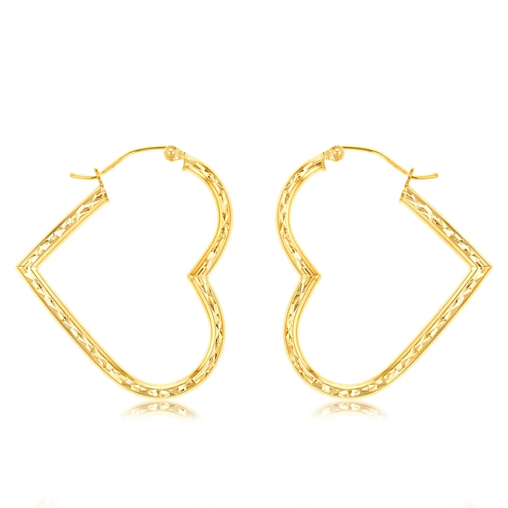 9ct Yellow Gold Silverfilled Diamond Cut Heart Hoop Earrings – Shiels Jewellers