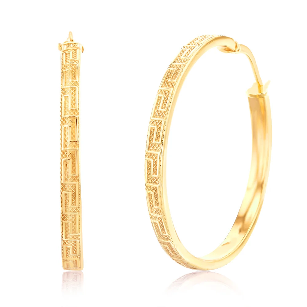 9ct Yellow Gold Silverfilled Greek Key Hoop Earrings – Shiels Jewellers