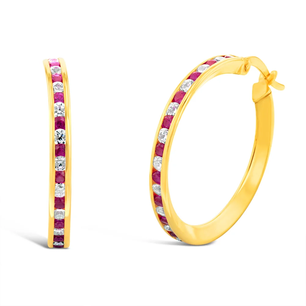 9ct Yellow Gold Silverfilled Red Cubic Zirconia 20mm Hoop Earrings – Shiels Jewellers