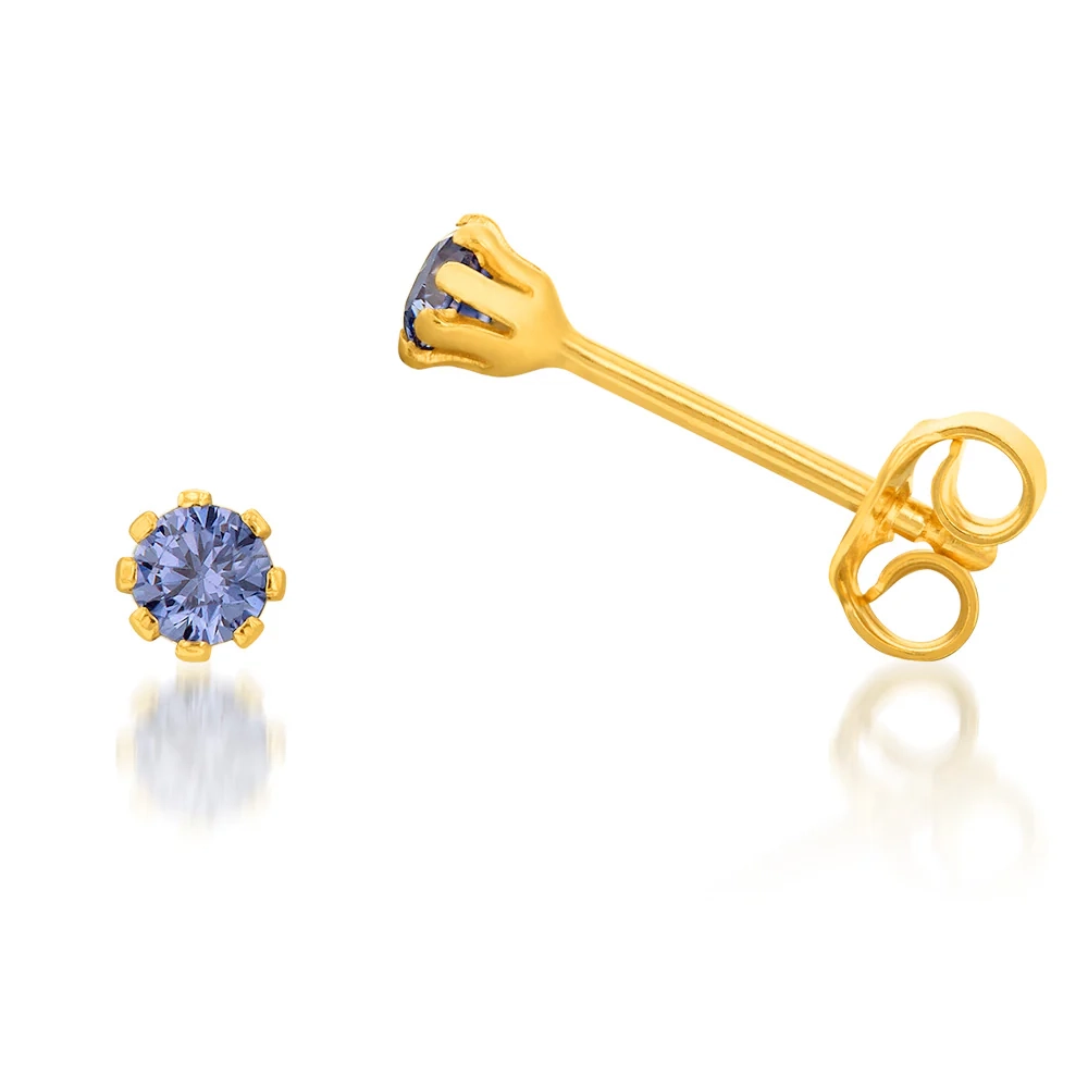 9ct Yellow Gold Silverfilled Tanzenite 3.2mm Cubic Zirconia Stud Earri – Shiels Jewellers