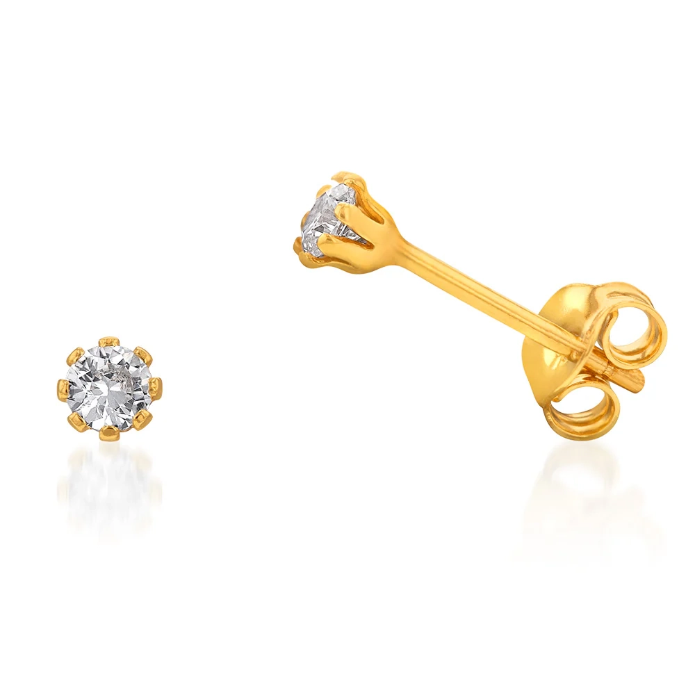 9ct Yellow Gold Silverfilled White Cubic Zirconia Stud Earrings – Shiels Jewellers