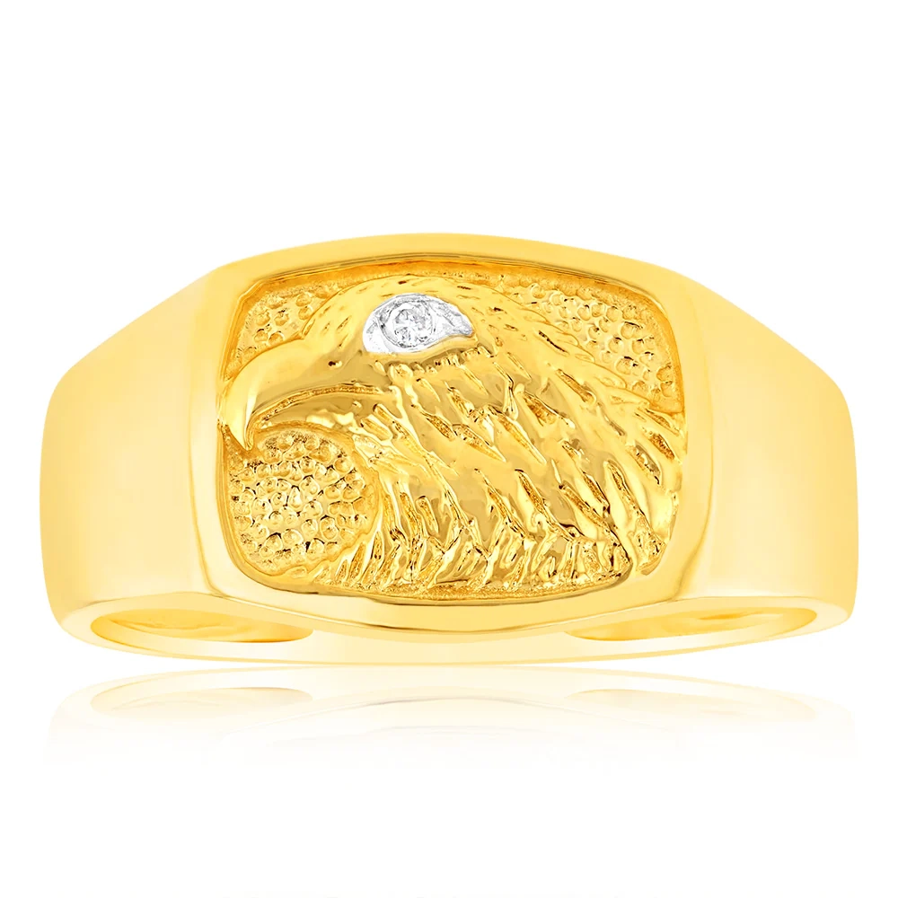 9ct Yellow Gold Single Diamond Eagle Gents Ring – Shiels Jewellers