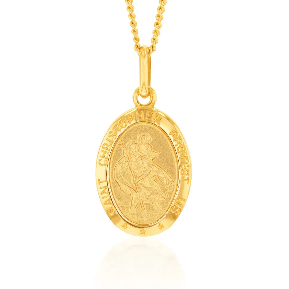 9ct Yellow Gold St Christopher Oval Pendant – Shiels Jewellers