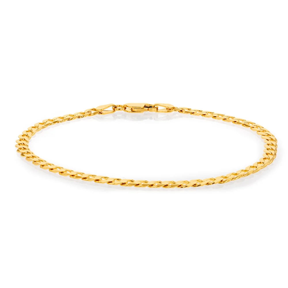 9ct Yellow Solid Gold Curb Bevelled 100 Gauge 19cm Bracelet – Shiels Jewellers